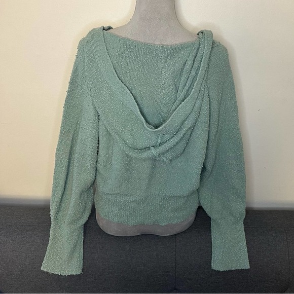 Free People Found My Friend Nubby Knit Hoodie Sweater Green- L - Picture 7 of 8